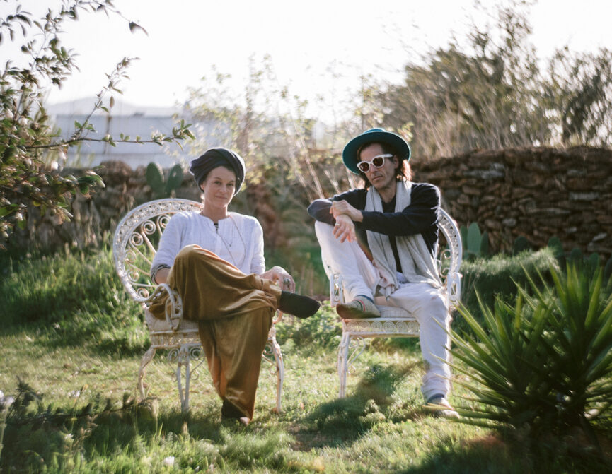 Designers Diego and Alexeja sat in a garden © Tasya Menaker