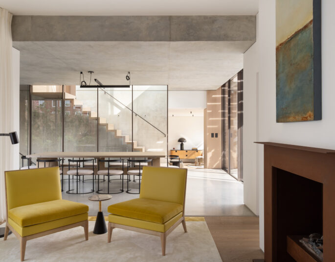 For Sale, Barlby Road North Kensington W10 yellow chairs and fireplace