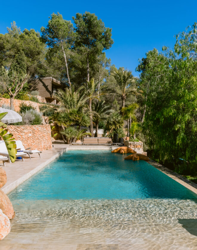 View of swimming pool at luxury Finca in south ibiza