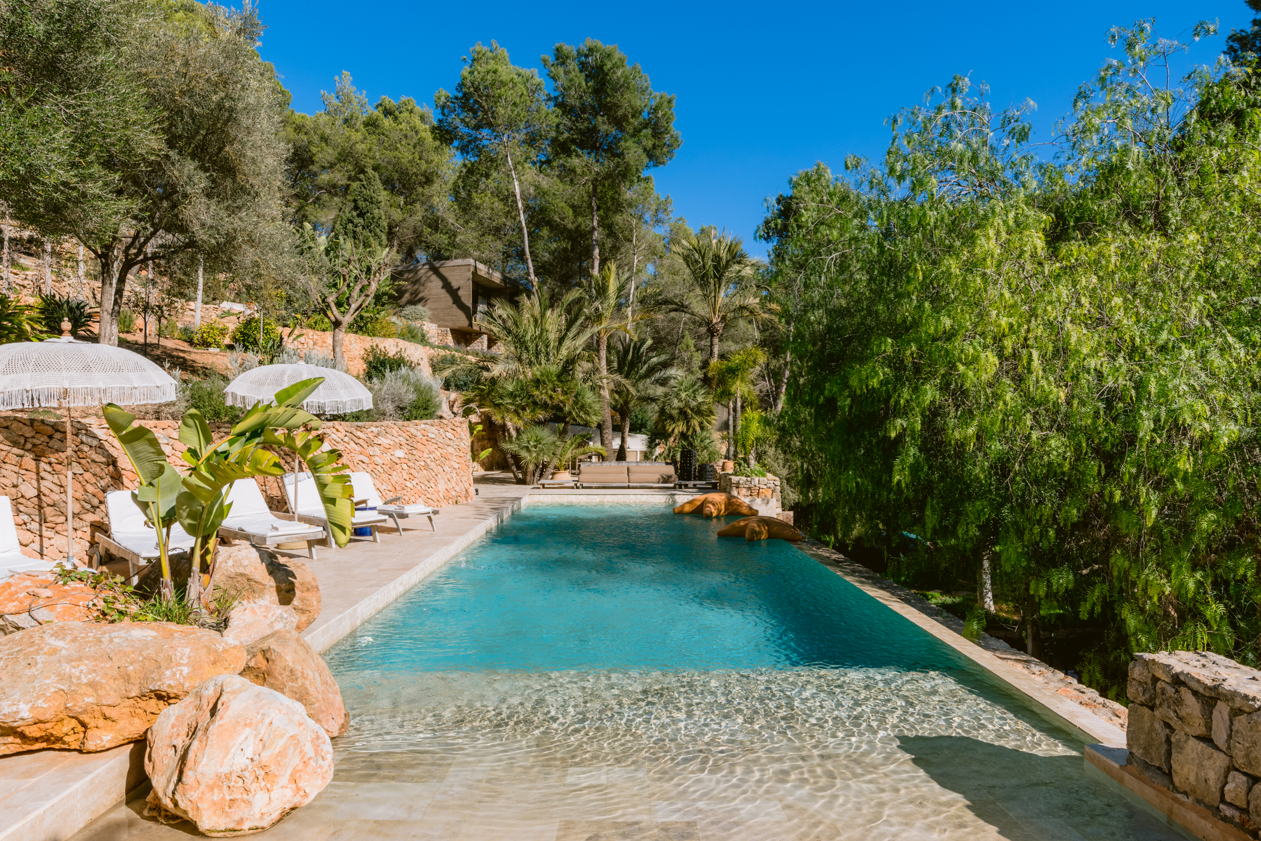 View of swimming pool at luxury Finca in south ibiza