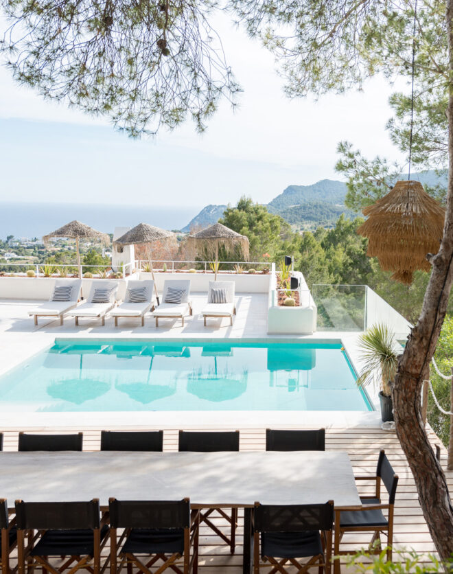 Swimming pool and view at La Verna Villa Domus Nova Ibiza
