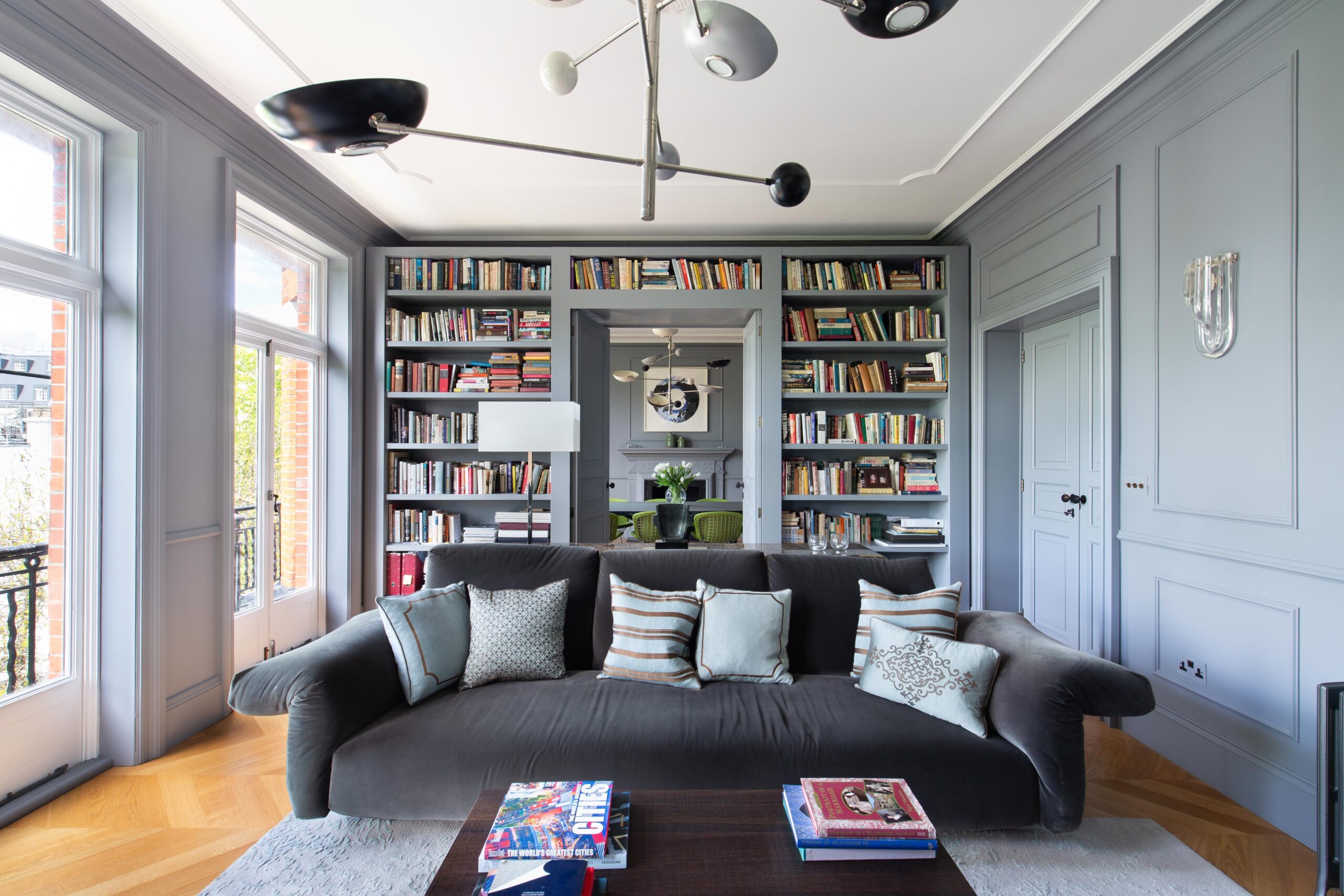 For Rent: Neville Court St John's Wood NW8 contemporary reception room with bookscase