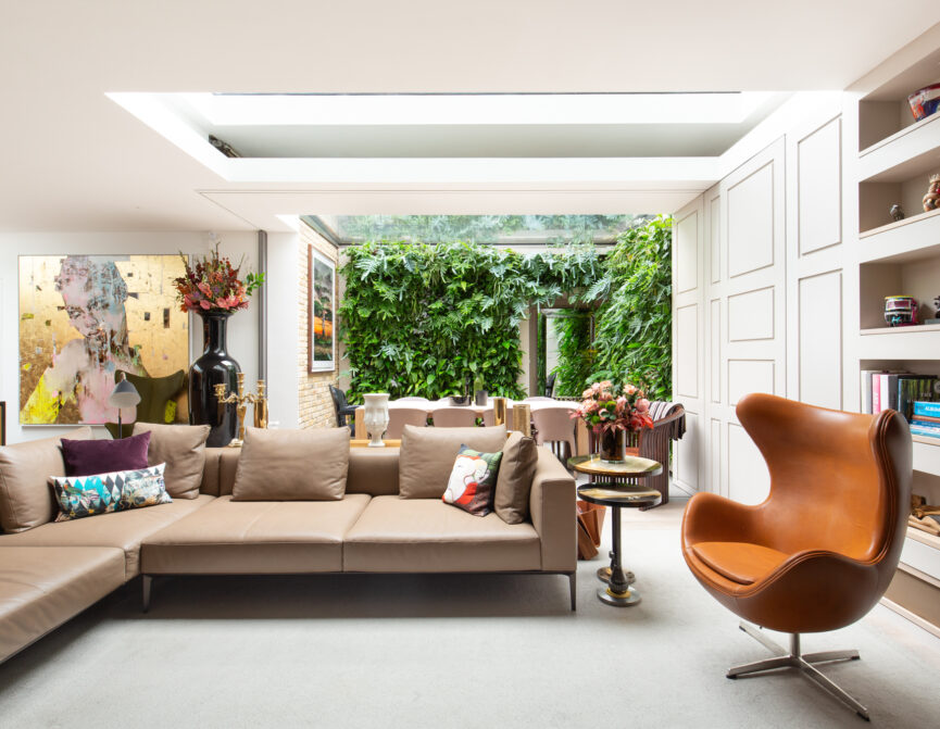 For Sale: Westbourne Grove Notting Hill W2 - a family house with a luxury living room featuring skylights and an indoor garden